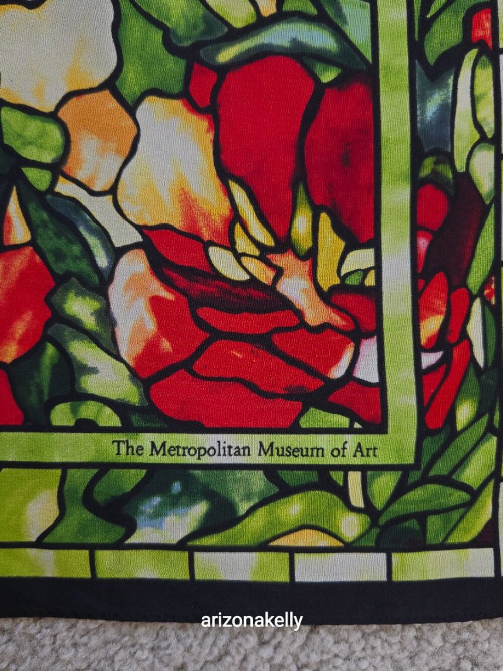 The Met Silk Scarf Neckerchief Tiffany Stained Glass Peony Flowers Peonies - Picture 2 of 8